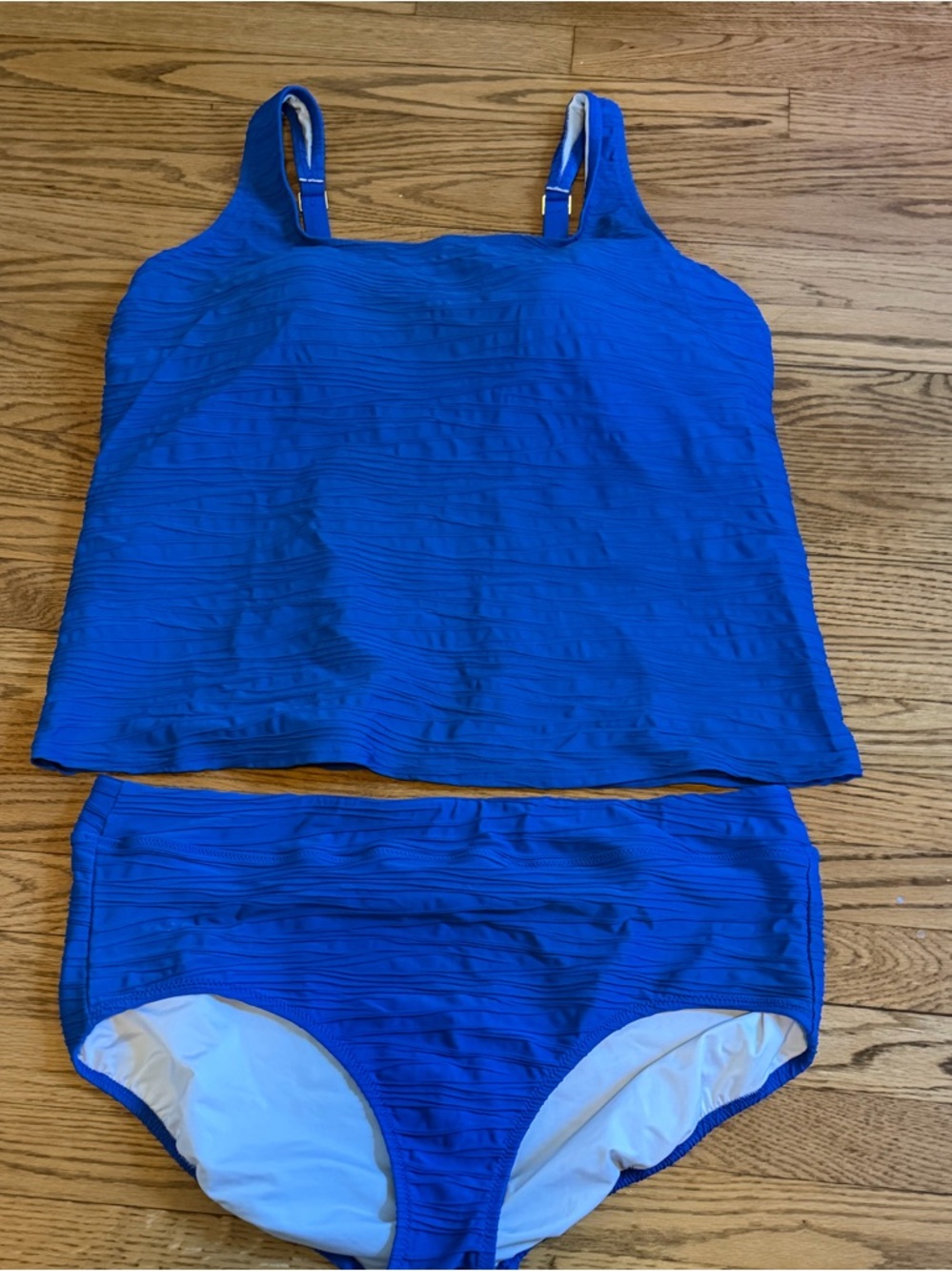Lands’ End Plus Size 22W Tankini Swimsuit Set Blue Textured Top Bottom